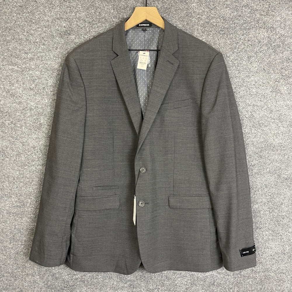 NEW Express Blazer Mens 44R Gray Slim Fit Two Button Notch Lapel Textured